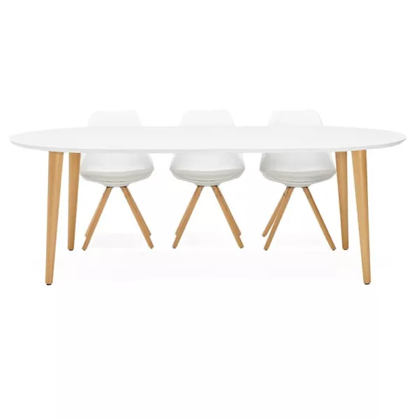 Round dining table Scandinavian to extensions (Ø 120 cm) OLIVIA (120-220 x 120 x 75 cm) wooden (matte white) to associate with P