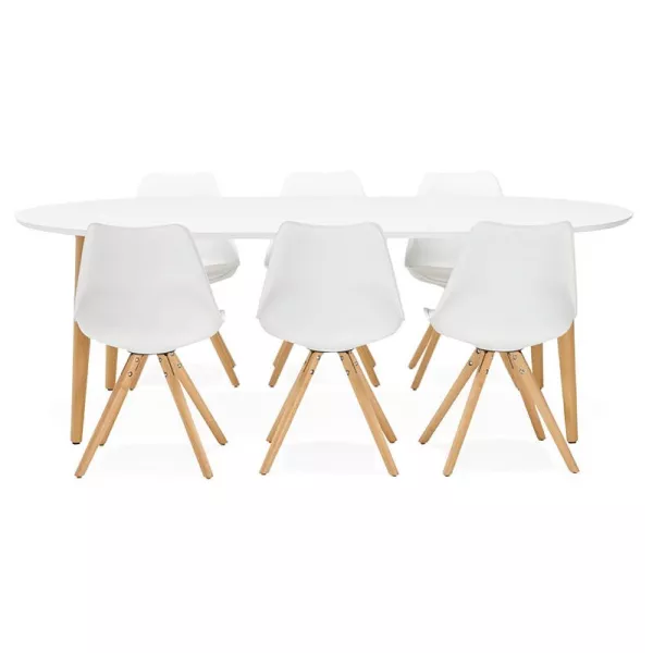 Round dining table Scandinavian to extensions (Ø 120 cm) OLIVIA (120-220 x 120 x 75 cm) wooden (matte white) to associate with S