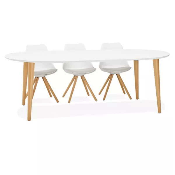 Round dining table Scandinavian to extensions (Ø 120 cm) OLIVIA (120-220 x 120 x 75 cm) wooden (matte white) to associate with U