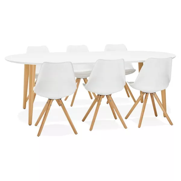 Mesa de comedor escandinavo para extensiones (Ø 120 cm) OLIVIA (120-220 x 120 x 75 cm) madera (blanco mate) asociarse con Mesa d