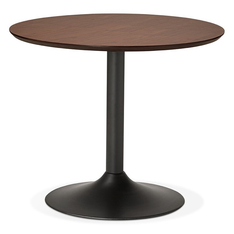 Table round dining Scandinavian vintage or Office MAUD in MDF and painted metal (Ø 90 cm) (black walnut) to associate with Vinta