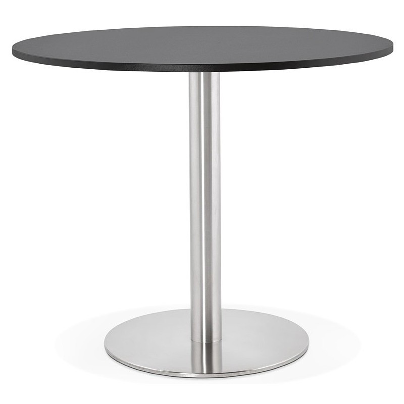 Table à manger ronde design ou bureau CARLA en bois aggloméré et métal brossé (Ø 90 cm) (noir, acier brossé) - image 39753