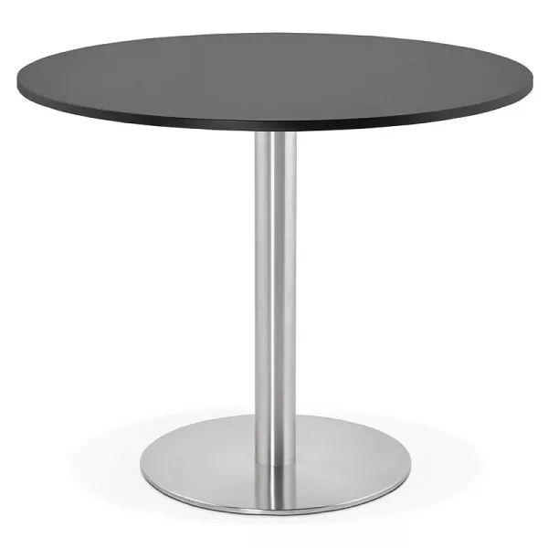 Runder Esstisch Design oder Office CARLA hölzernen Spanplatte und Metall gebürstet (O 90 cm) (schwarz, gebürstetem Stahl) - imag