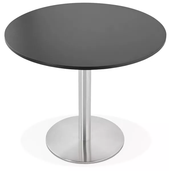 Runder Esstisch Design oder Office CARLA hölzernen Spanplatte und Metall gebürstet (O 90 cm) (schwarz, gebürstetem Stahl) - imag