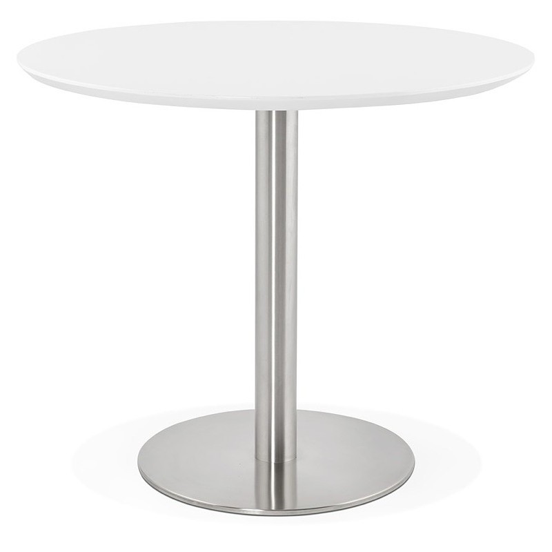 Tavolo rotondo da pranzo design o ufficio COLINE in MDF e metallo spazzolato (O 90 cm) (acciaio spazzolato, bianco) - image 3976