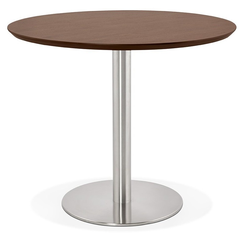 Table round dining design or Office COLINE in MDF and brushed metal (Ø 90 cm) (Walnut, brushed steel) - image 39770