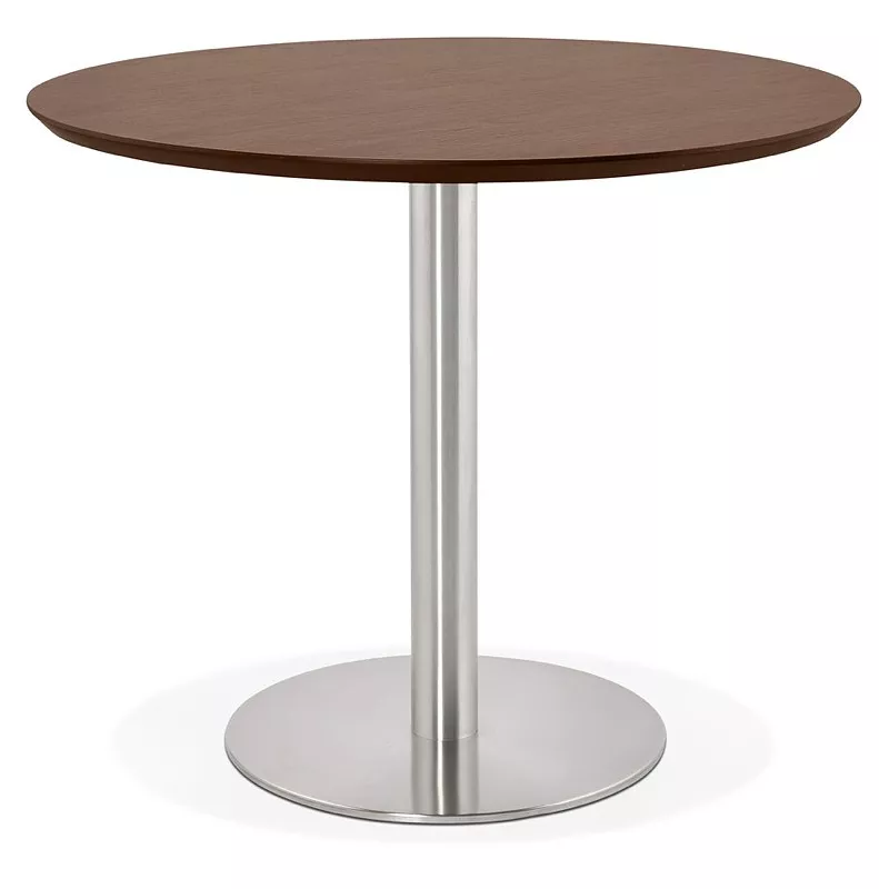 Table round dining design or Office COLINE in MDF and brushed metal (Ø 90 cm) (Walnut, brushed steel) - image 39770