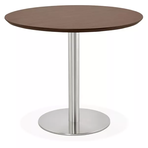 Table round dining design or Office COLINE in MDF and brushed metal (Ø 90 cm) (Walnut, brushed steel) - image 39771