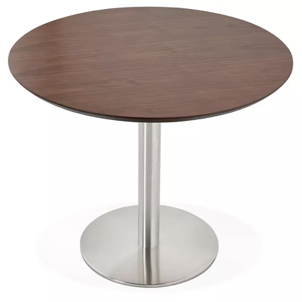 Table round dining design or Office COLINE in MDF and brushed metal (Ø 90 cm) (Walnut, brushed steel) - image 39772