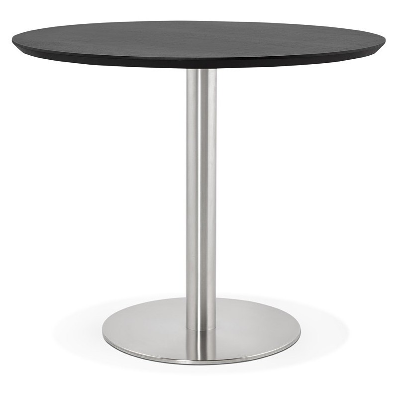 Table à manger ronde design ou bureau COLINE en MDF et métal brossé (Ø 90 cm) (noir, acier brossé) - image 39778