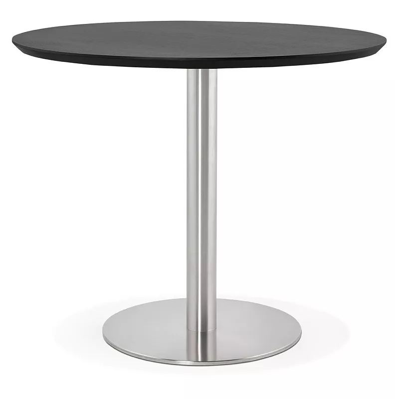 Table à manger ronde design ou bureau COLINE en MDF et métal brossé (Ø 90 cm) (noir, acier brossé) - image 39778