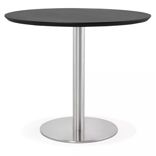 Table à manger ronde design ou bureau COLINE en MDF et métal brossé (Ø 90 cm) (noir, acier brossé) - image 39778