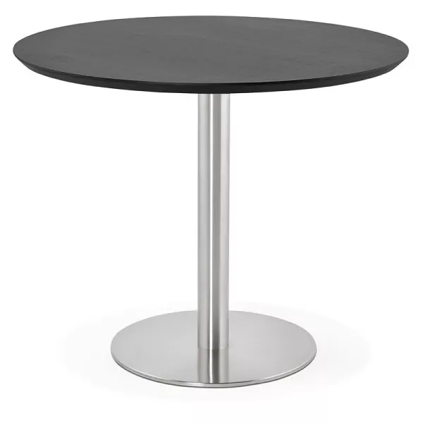 Table à manger ronde design ou bureau COLINE en MDF et métal brossé (Ø 90 cm) (noir, acier brossé) - image 39779