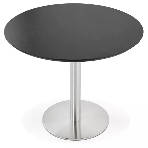 Table à manger ronde design ou bureau COLINE en MDF et métal brossé (Ø 90 cm) (noir, acier brossé) - image 39780