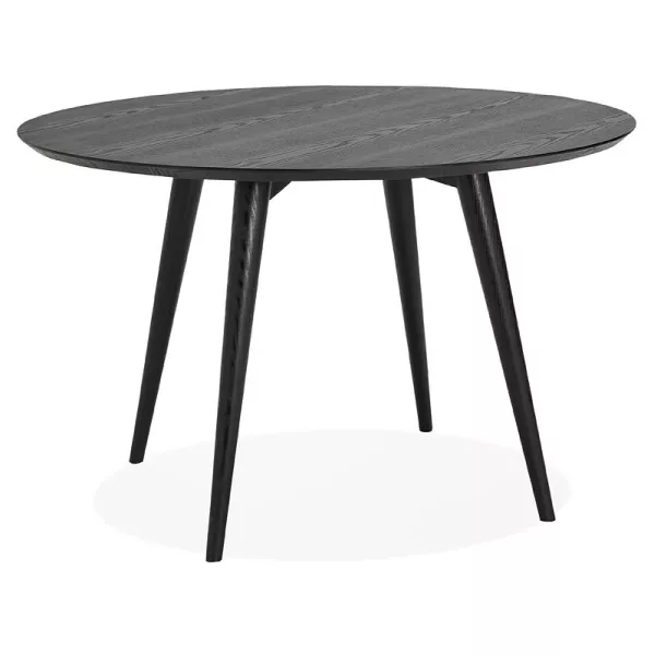 Tabla de cena redonda diseño SOFIA (Ø 120 cm) (negro acabado ceniza) asociarse con Mesa de comedor industrial en metal y madera.