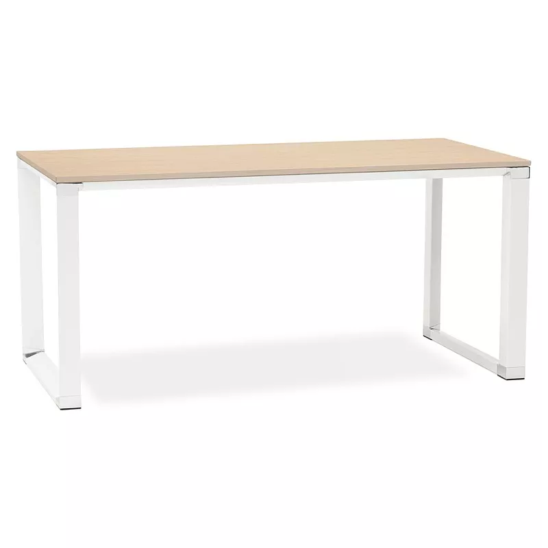 Bureau droit design BOUNY en bois pieds blanc (160 X 80 cm) (naturel) à associer à Bureau Design Contemporain De Cuisine Fonctio