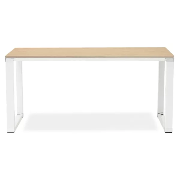 Bureau droit design BOUNY en bois pieds blanc (160 X 80 cm) (naturel) à associer à Bureau Design Contemporain Rembourrées Pour U