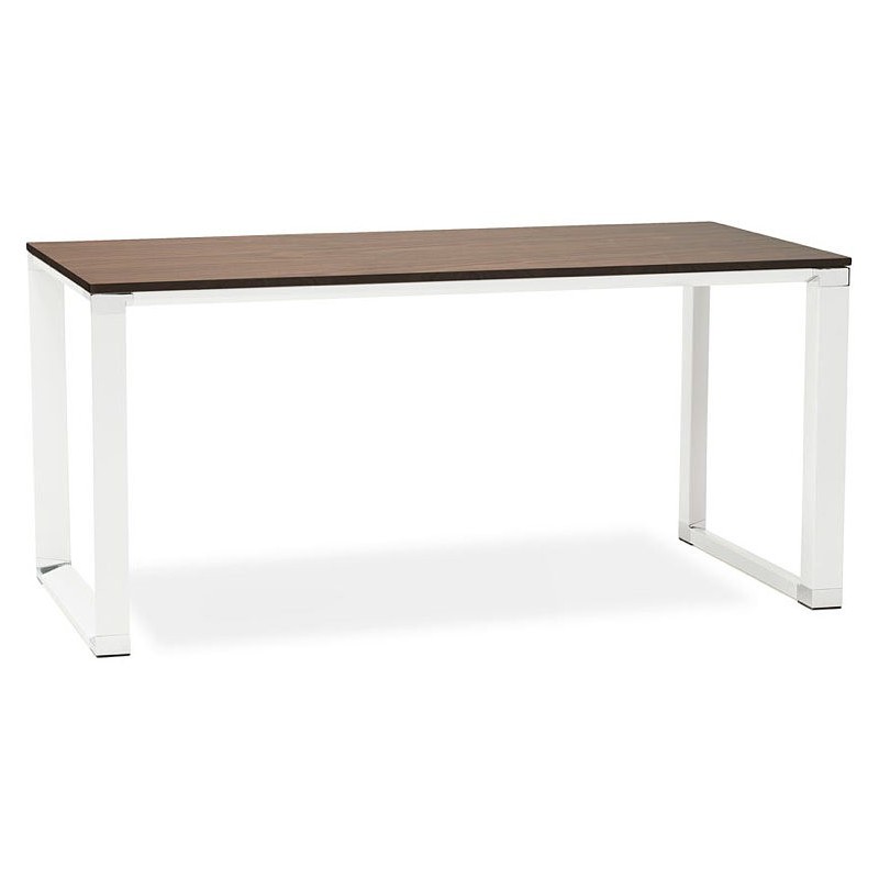 Bureau droit design BOUNY en bois pieds blanc (noyer) - image 40237