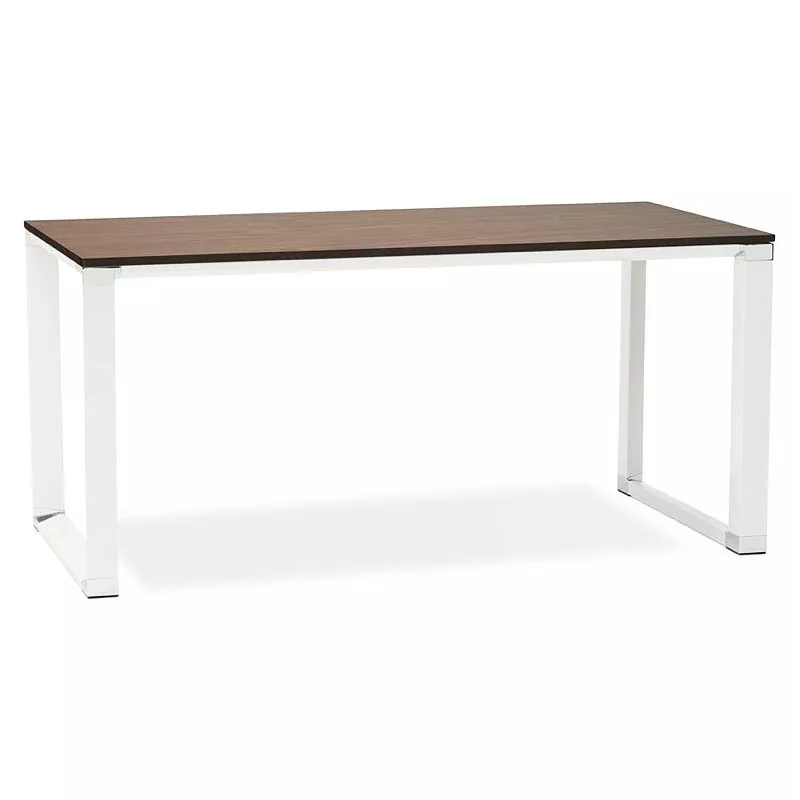 Bureau droit design BOUNY en bois pieds blanc (noyer) - image 40237