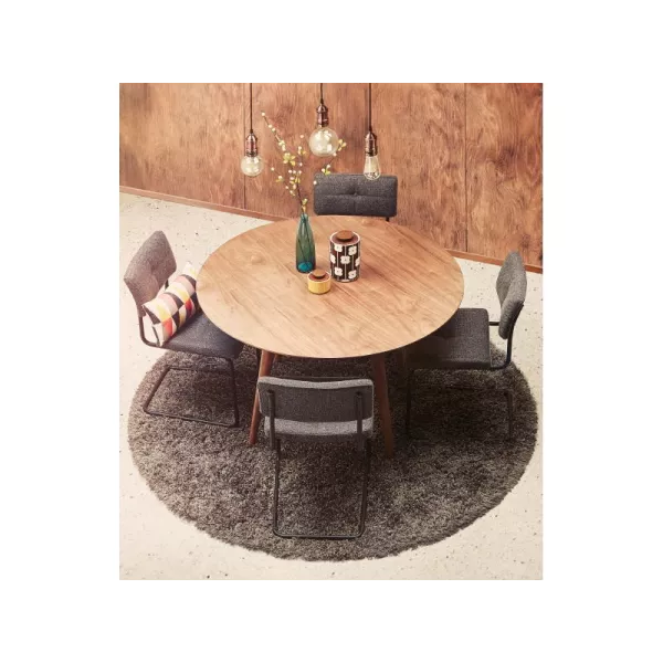 Round dining table vintage style Scandinavian SOFIA (Ø 120 cm) wood (Walnut) to associate with Modern Dining Room Table And High