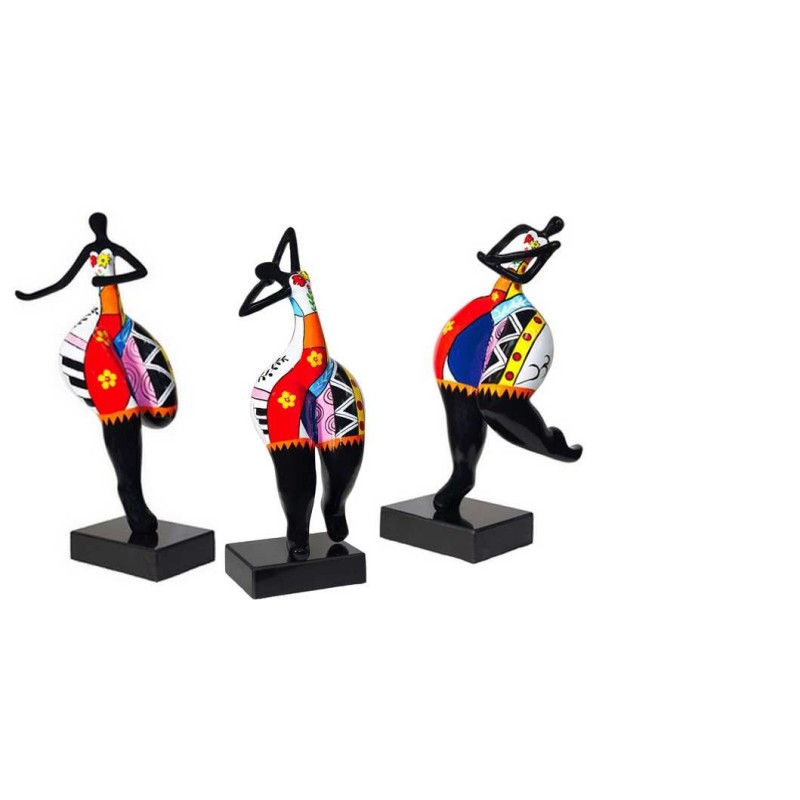 Set de 3 statues sculptures décoratives design FEMME RUMBA en résine H51 (multicolore)