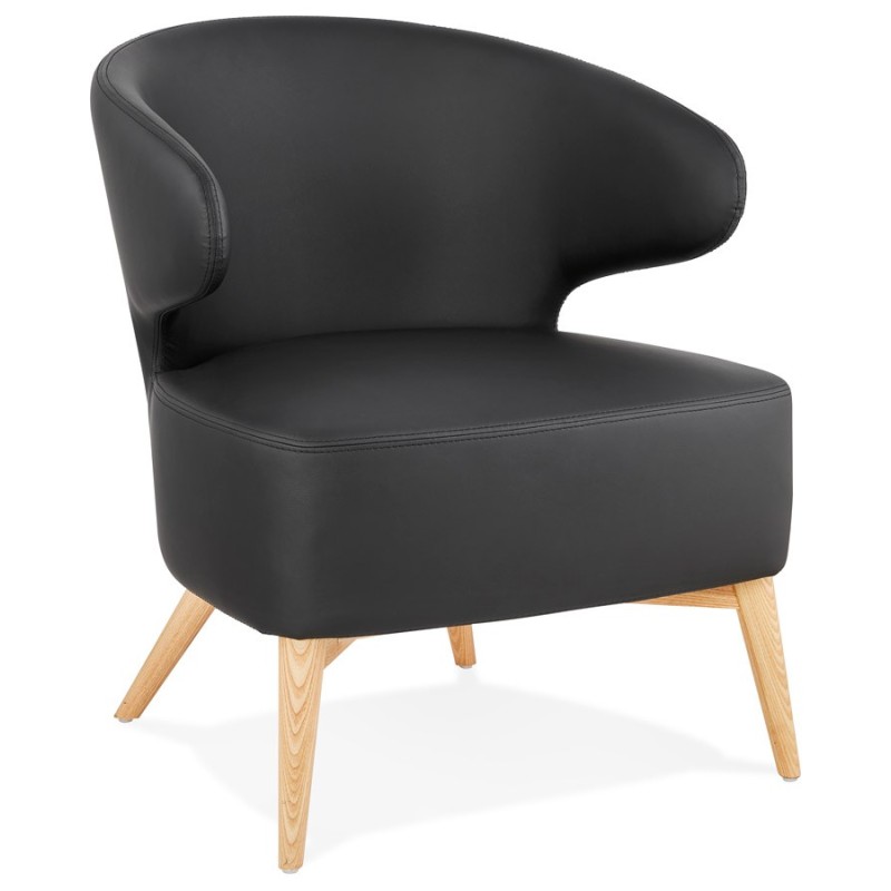 Fauteuil design YASUO en polyuréthane pieds bois couleur naturelle (noir)