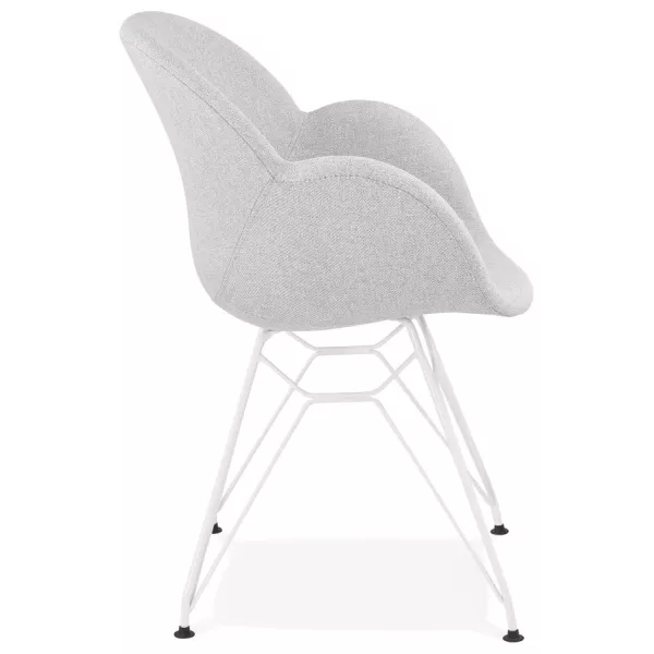 Silla de diseño de estilo industrial TOM en tejido metálico pintado en blanco (gris claro) asociarse con Sillas de madera maciza