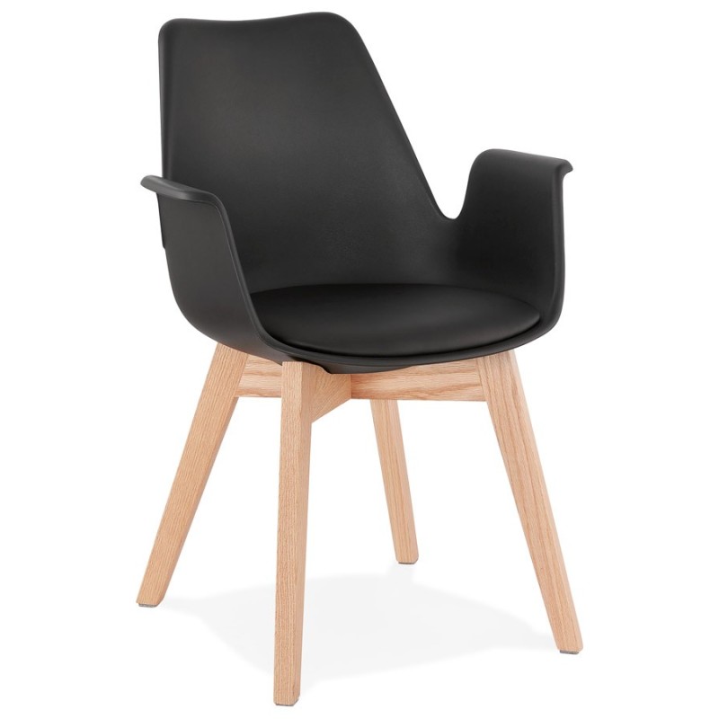 Chaise design scandinave avec accoudoirs KALLY pieds bois couleur naturelle (noir) à associer à Chaises De Jardin Résistantes Au