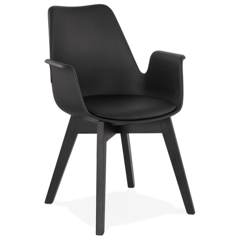 Chaise design scandivave avec accoudoirs KALLY pieds bois couleur noire (noir)