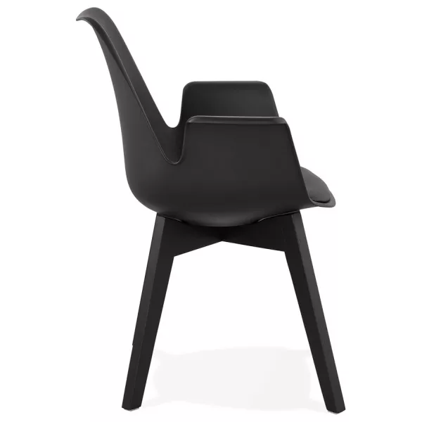 Chaise design scandivave avec accoudoirs KALLY pieds bois couleur noire (noir)