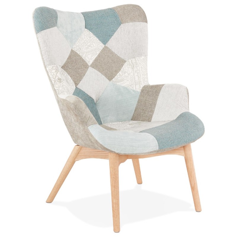 Fauteuil patchwork design scandinave LOTUS (bleu, gris, beige) à associer à Fauteuils Scandinaves Au Design Épuré