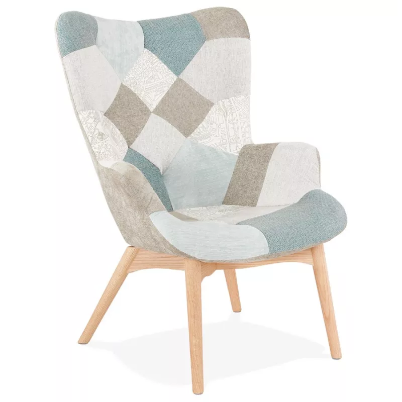 SEDIA patchwork di design scandinavo LOTUS (blu, grigio, beige) associarsi a Poltrone in legno massello di alta qualità