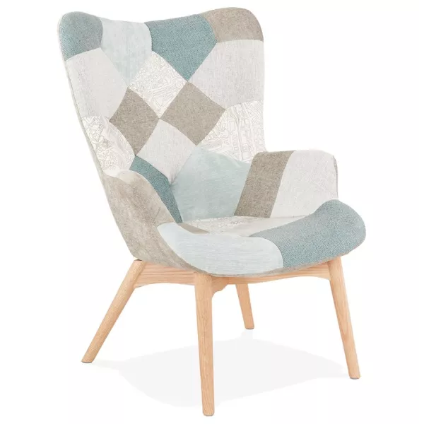 Fauteuil patchwork design scandinave LOTUS (bleu, gris, beige) à associer à Fauteuils Scandinaves Au Design Épuré