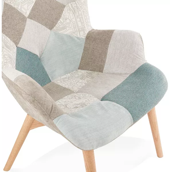 Fauteuil patchwork design scandinave LOTUS (bleu, gris, beige) à associer à Fauteuils Rembourrées Pour Un Confort Optimal