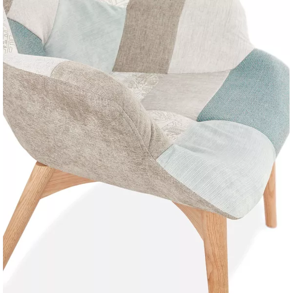 Fauteuil patchwork design scandinave LOTUS (bleu, gris, beige) à associer à Fauteuils Vintage Pour Une Touche Rétro