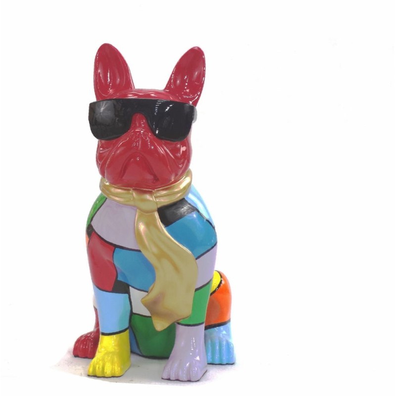 Diseño de escultura decorativa de la estatua CHIEN A CRAVATE DOREE en resina H36 cm (Multicolor)