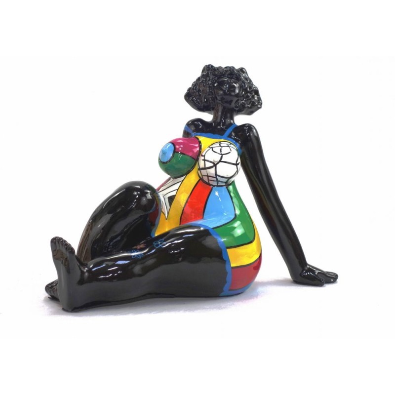 Statue decorative sculpture design WOMAN EXOTIC ASSISE in resin H38 cm (Multicolored) to associate with Weather Resistant Garden