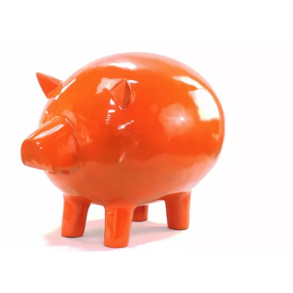 Statue decorative sculpture design COCHON in resin H65 cm (Orange)