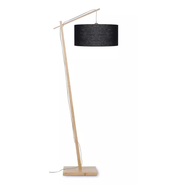 Lampe sur pied en bambou et abat-jour lin écologique ANDES (naturel, noir)