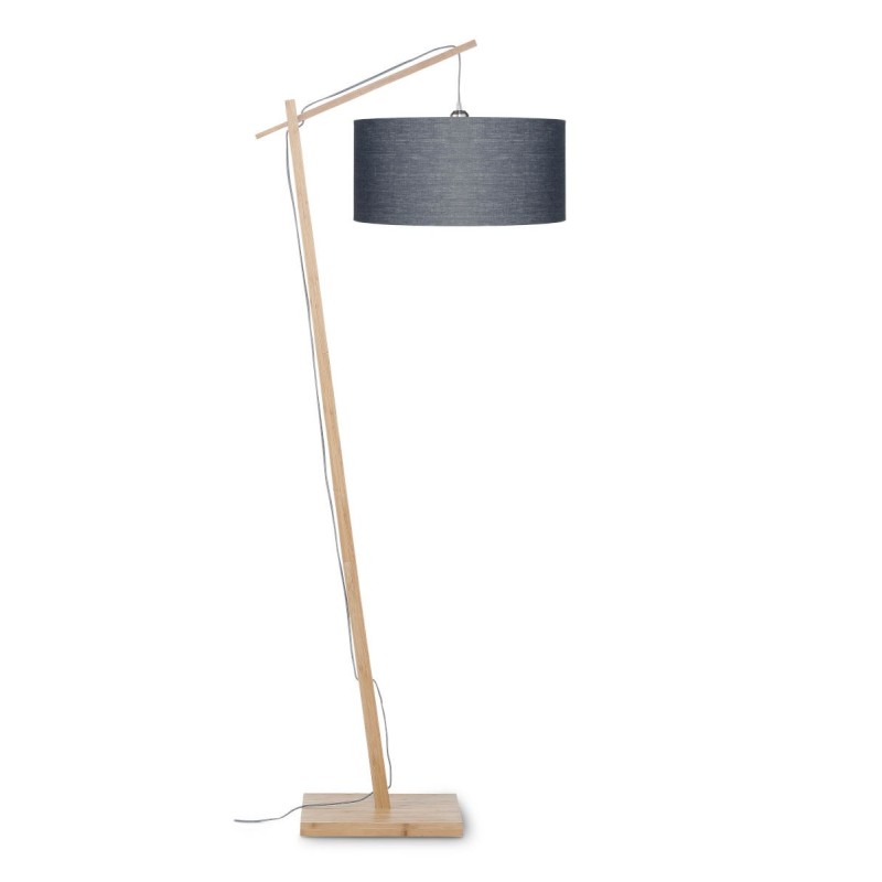 Lampe sur pied en bambou et abat-jour lin écologique ANDES (naturel, gris foncé)