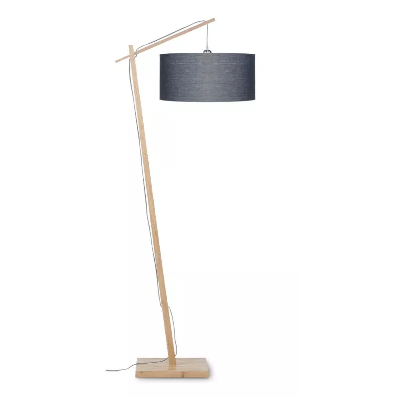 Lampe sur pied en bambou et abat-jour lin écologique ANDES (naturel, gris foncé)