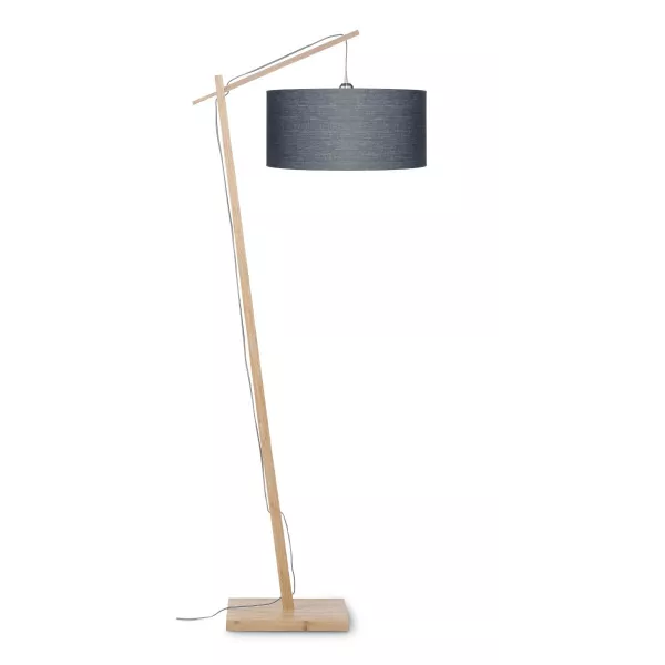 Lampe sur pied en bambou et abat-jour lin écologique ANDES (naturel, gris foncé)