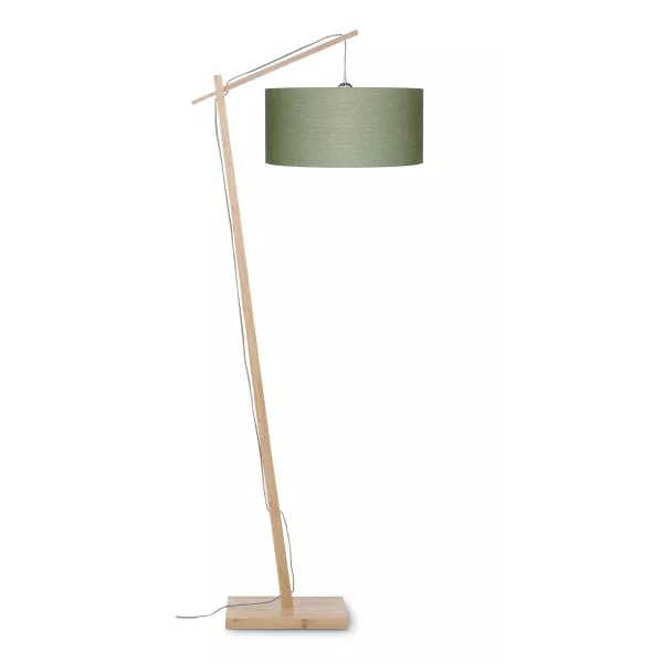 Lampe sur pied en bambou et abat-jour lin écologique ANDES (naturel, vert foncé)