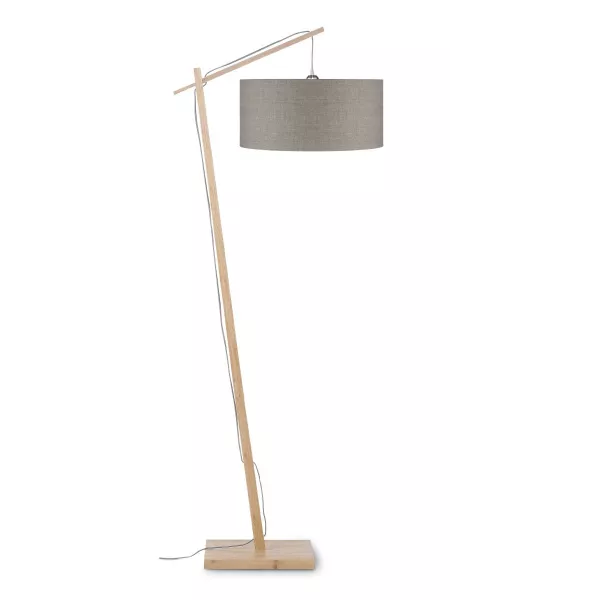 Lampe sur pied en bambou et abat-jour lin écologique ANDES (naturel, lin foncé)