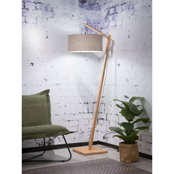 Lampe sur pied en bambou et abat-jour lin écologique ANDES (naturel, lin foncé)