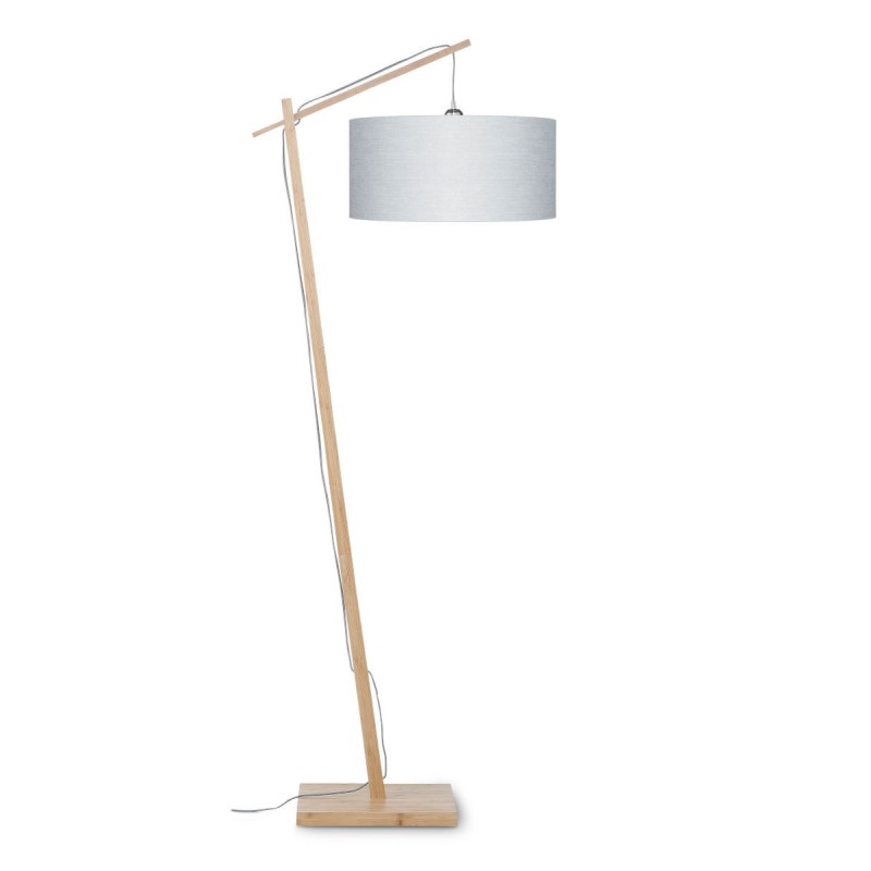 Lampe sur pied en bambou et abat-jour lin écologique ANDES (naturel, gris clair)