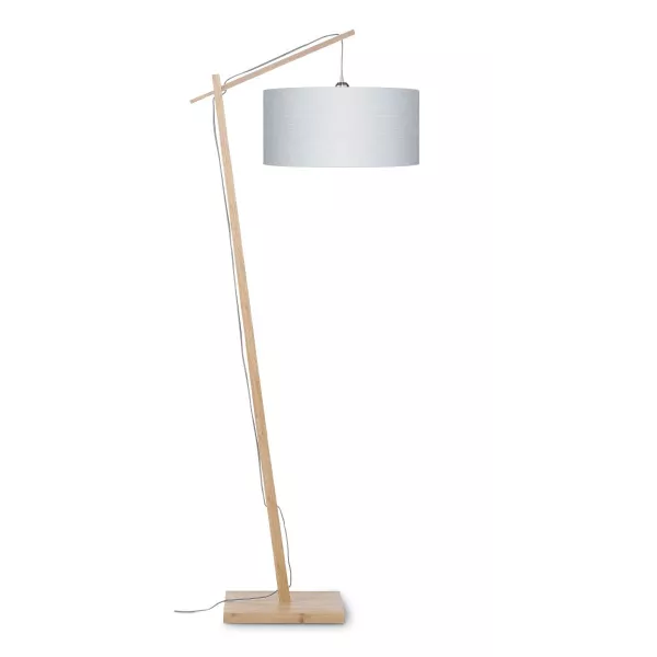 Lampe sur pied en bambou et abat-jour lin écologique ANDES (naturel, gris clair)