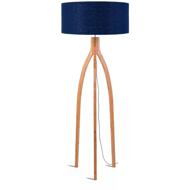 Lampe sur pied en bambou et abat-jour lin écologique ANNAPURNA (naturel, bleu jeans)