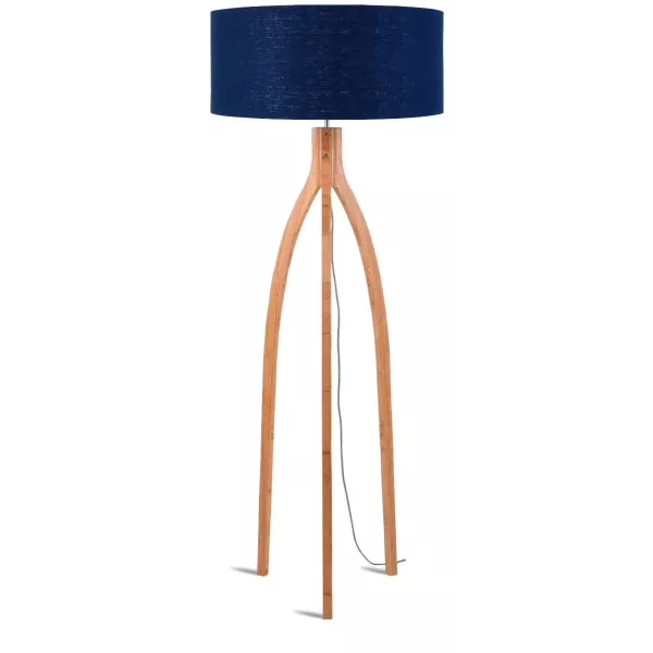 Lampe sur pied en bambou et abat-jour lin écologique ANNAPURNA (naturel, bleu jeans)