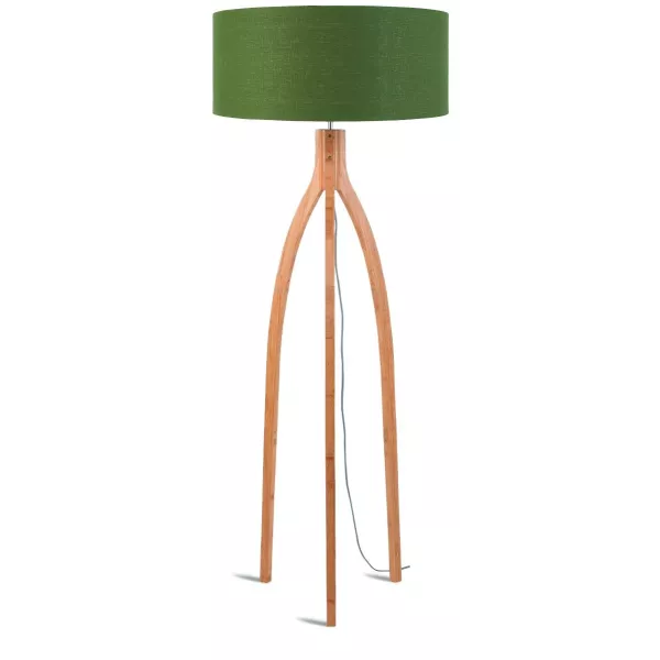 Lampe sur pied en bambou et abat-jour lin écologique ANNAPURNA (naturel, vert foncé)